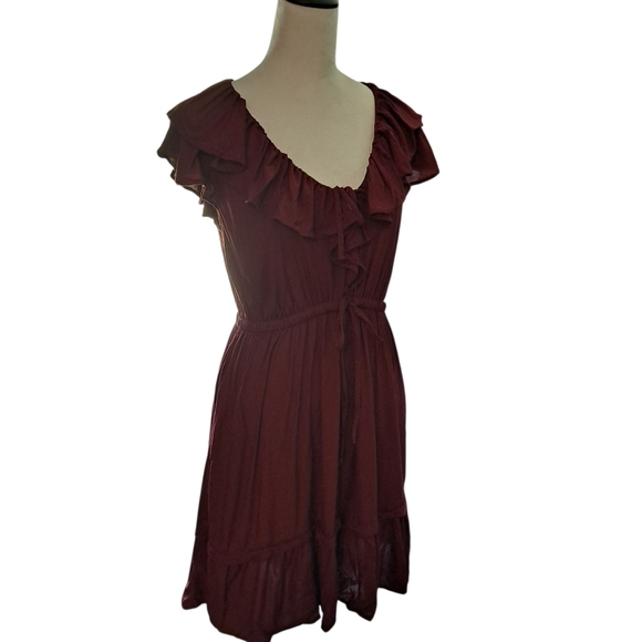 Maroon Flowy Waist Tie Dress - Picture 1 of 8